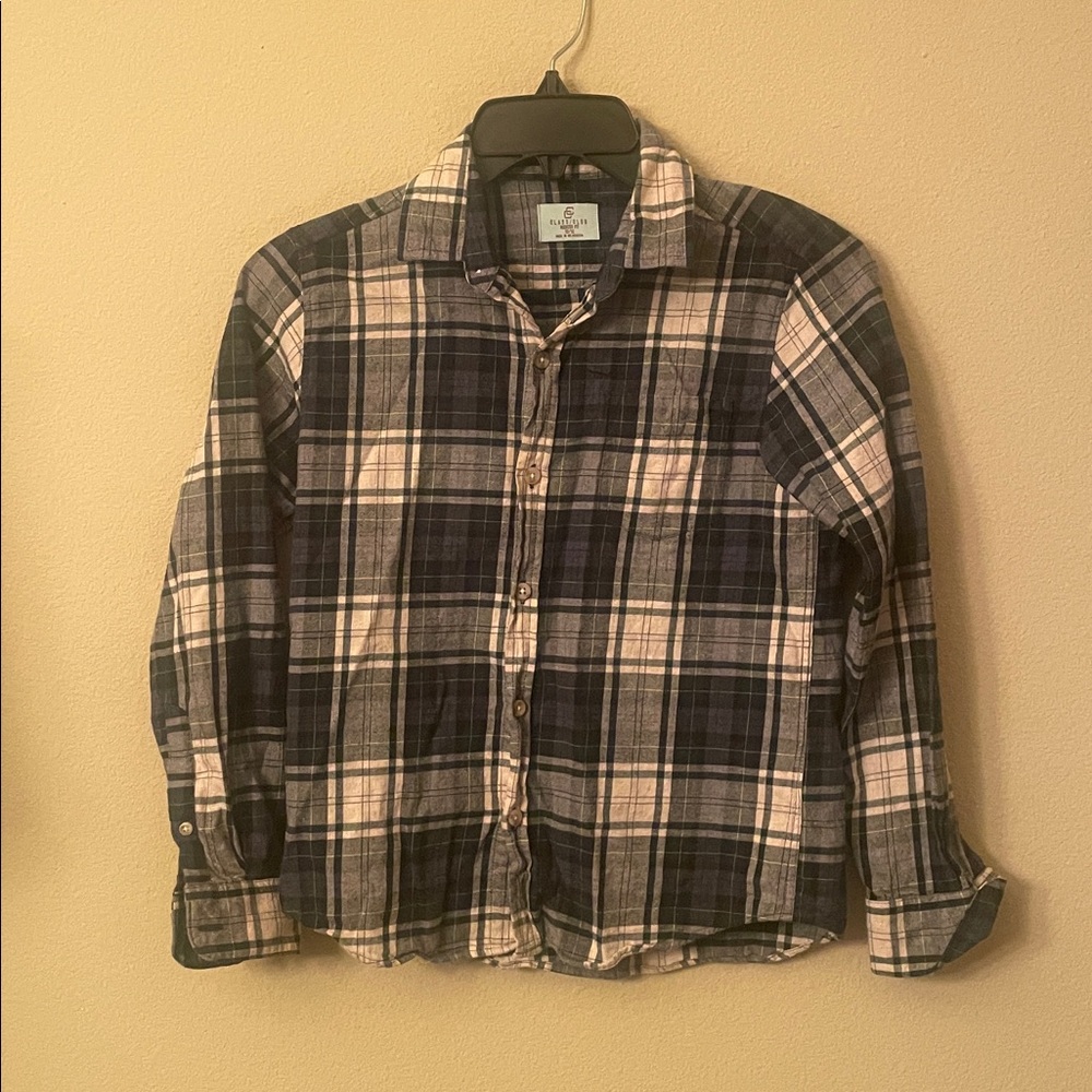 Class Club boys plaid button down dress shirt size 10/12 blue